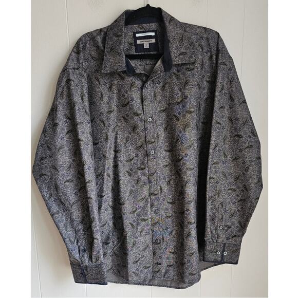 NEW Johnston & Murphy Mens Taylor Fit Long Sleeve Dress Shirt Gray Paisley Sz XL - Picture 1 of 5